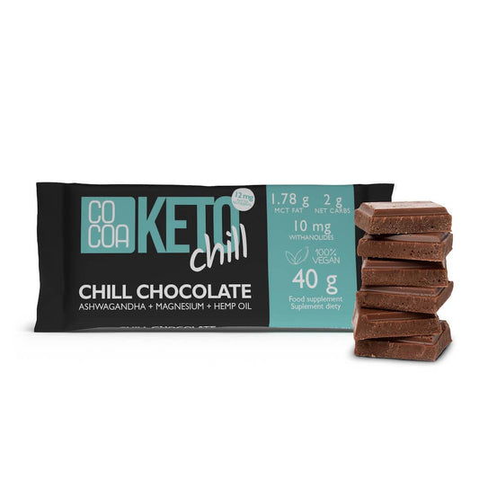 KETO-CHILL-SCHOKOLADE – ASHWAGANDHA + MAGNESIUM + HANFÖL 40 g