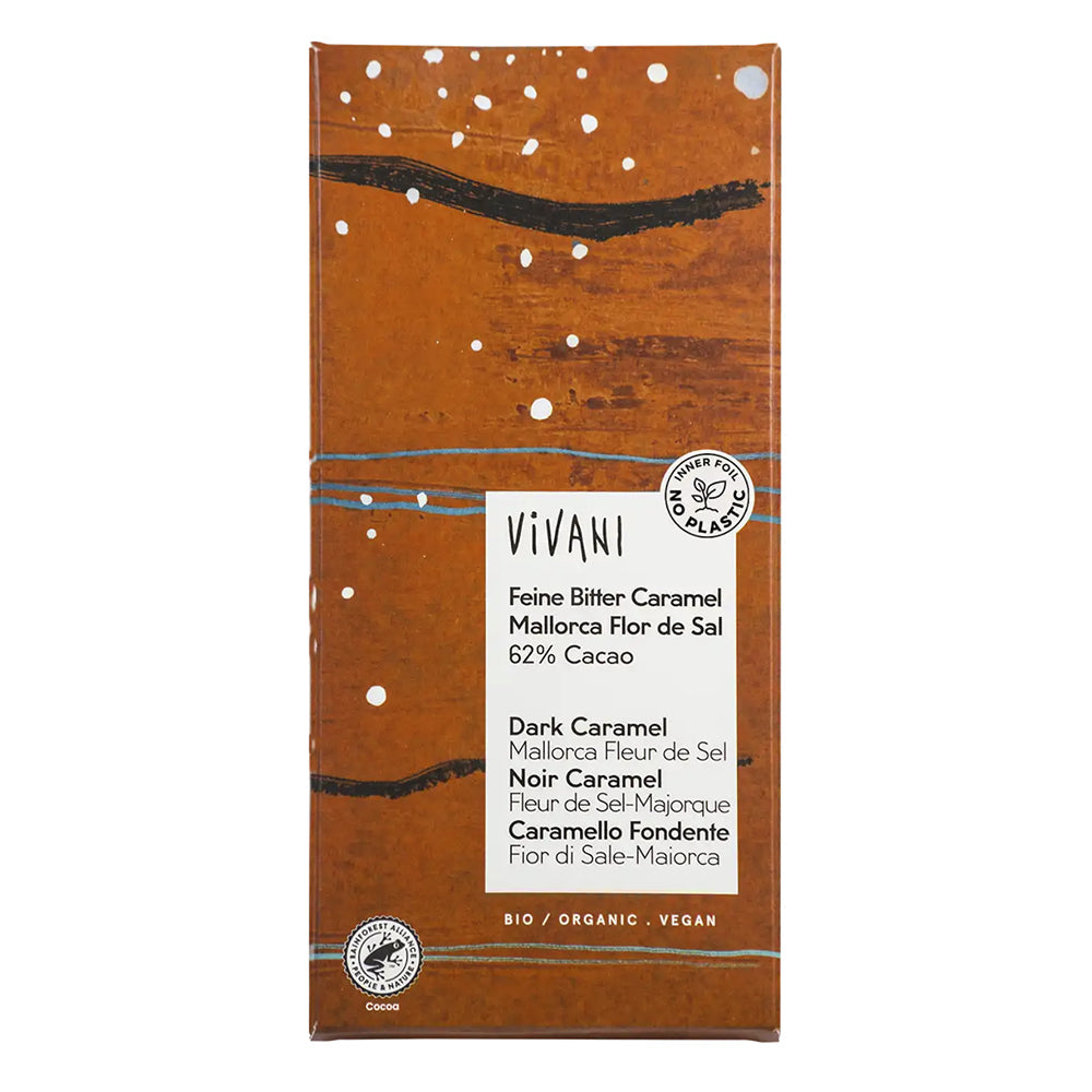 Organic dark chocolate bar Mallorca 62% Caramel &amp; Sea salt 80g Vegan