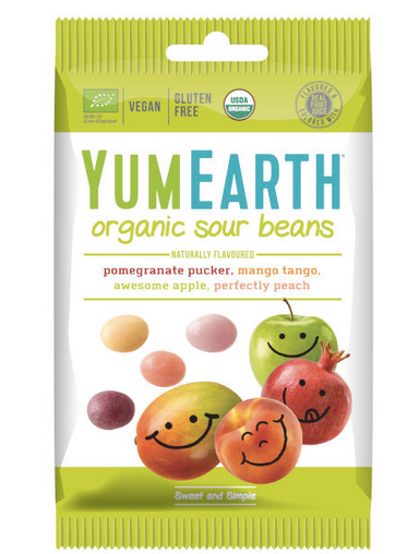 Yumearth Sour Beans Bio-Bonbons C-vit. 12*50g (600g), ohne Zusatzstoffe, gentechnikfrei, vegan, glutenfrei