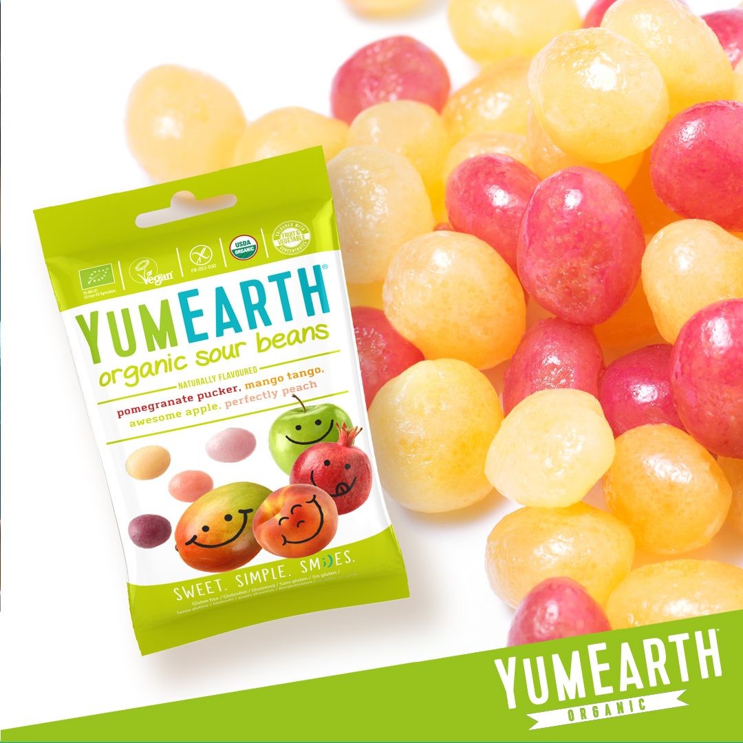 Yumearth Sour Beans Bio-Bonbons Vitamin C 50 g, ohne Zusatzstoffe, ohne Gentechnik, vegan, glutenfrei