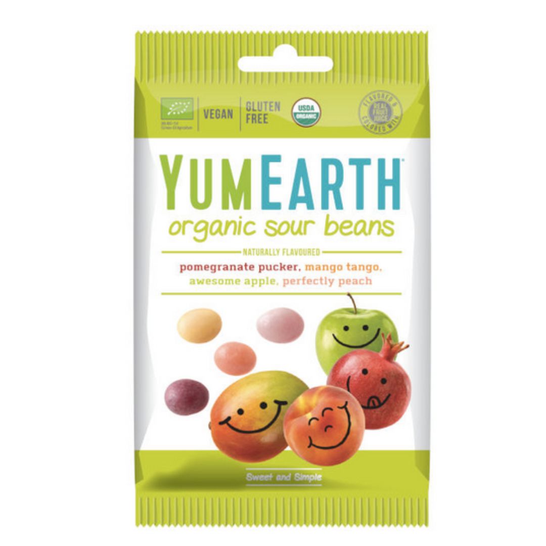 Yumearth Sour Beans Bio-Bonbons Vitamin C 4*50 g, ohne Zusatzstoffe, ohne Gentechnik, vegan, glutenfrei